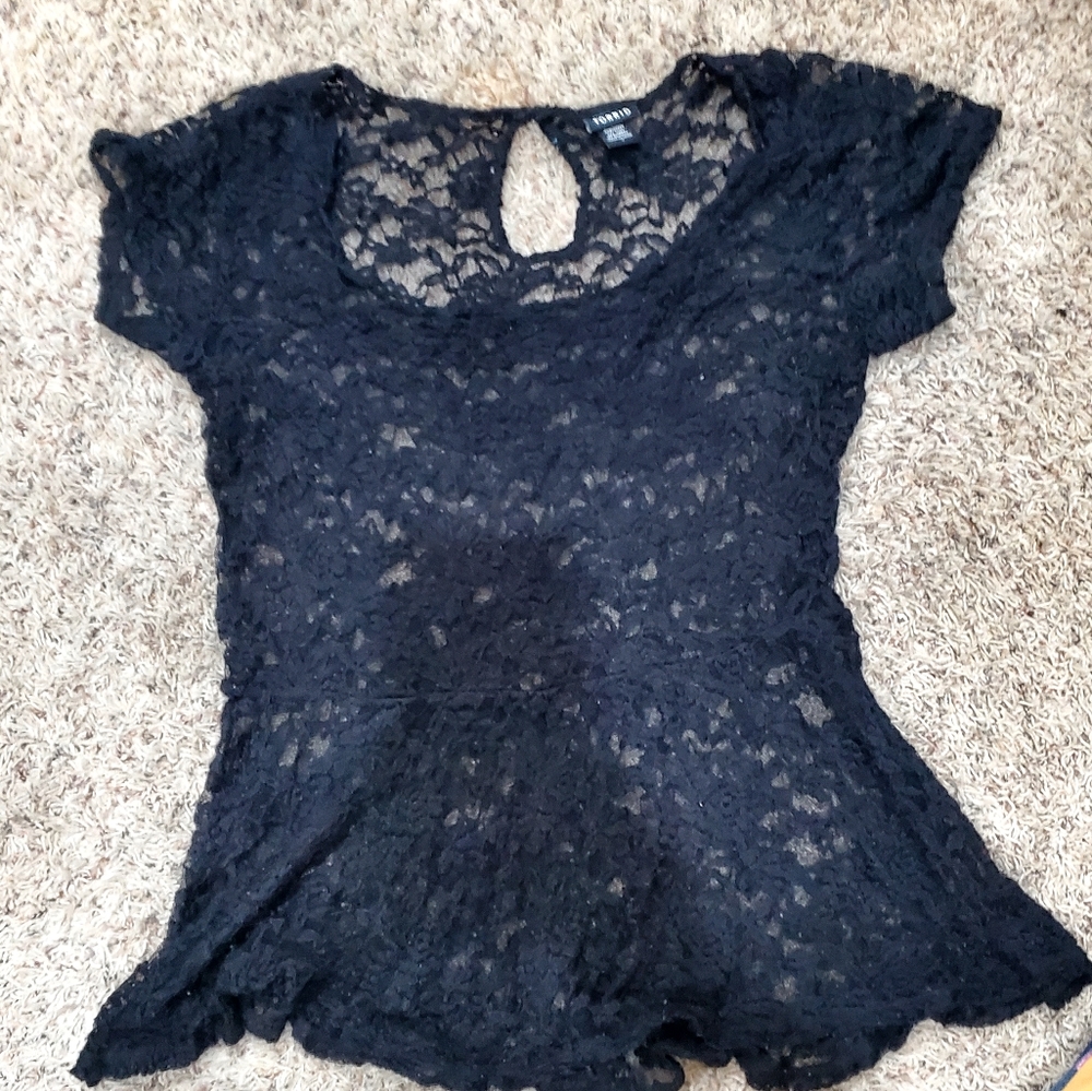 Black torrid nylon lace peplum top